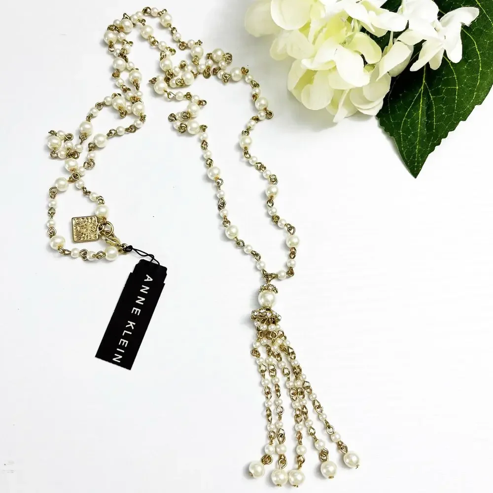 NEW Anne Klein Long Pearl Tassel Necklace